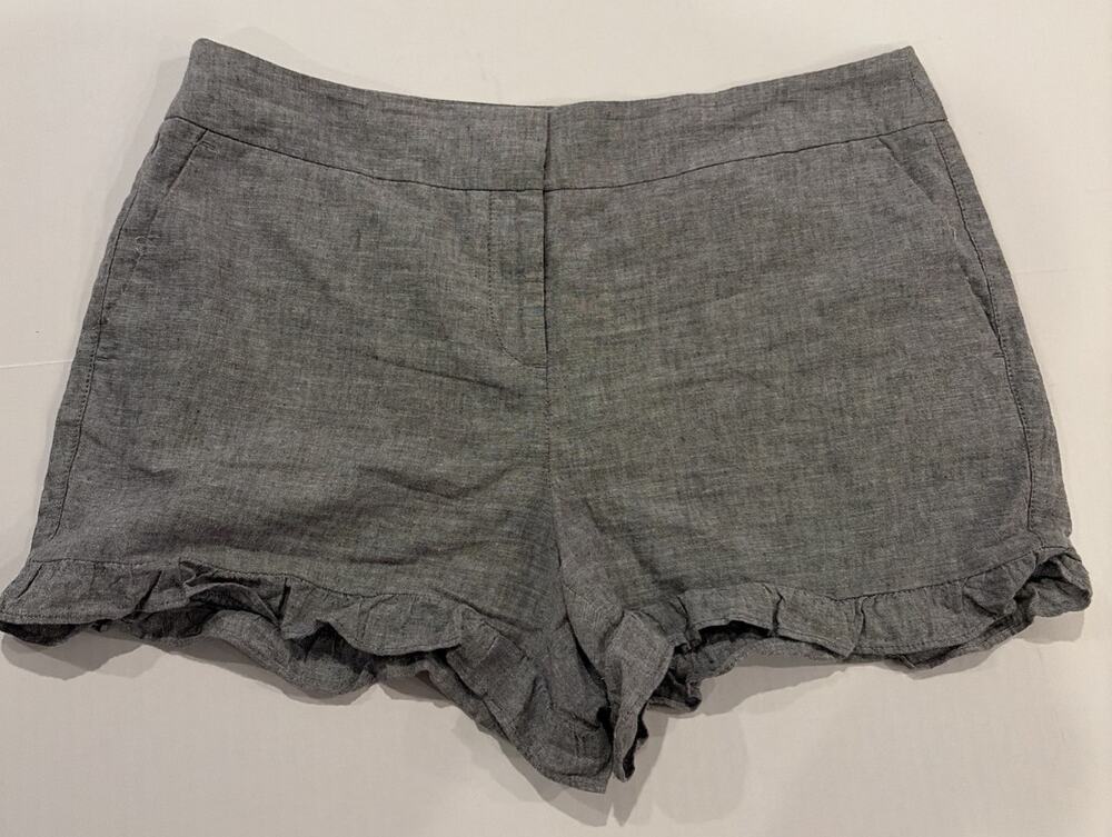 Ann Taylor LOFT Shorts Womens 8 Gray Ruffle Hem Chino Linen Cotton Blend Casual